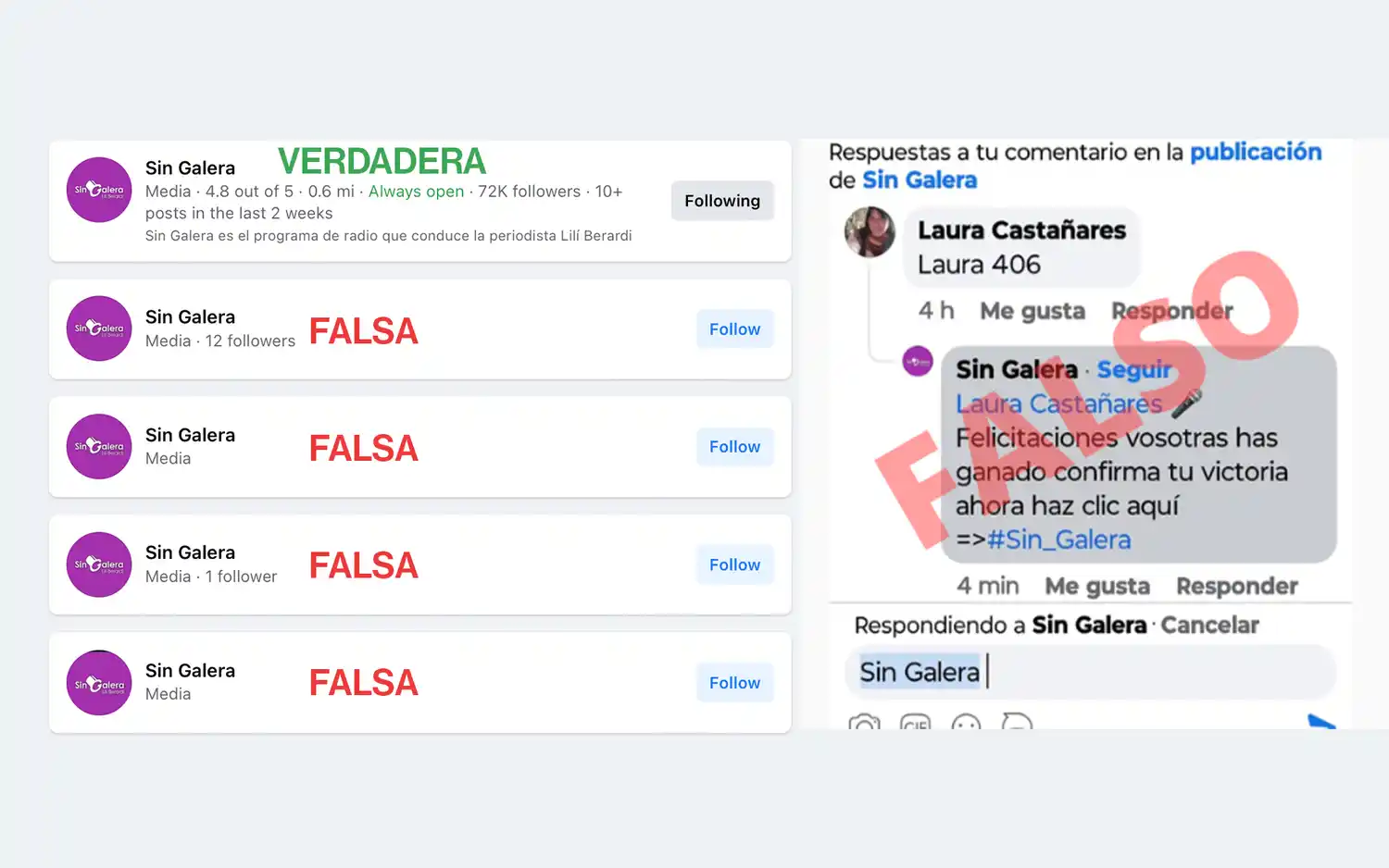 Alerta estafa: nuevamente utilizan un perfil trucho de Sin Galera para intentar robar datos