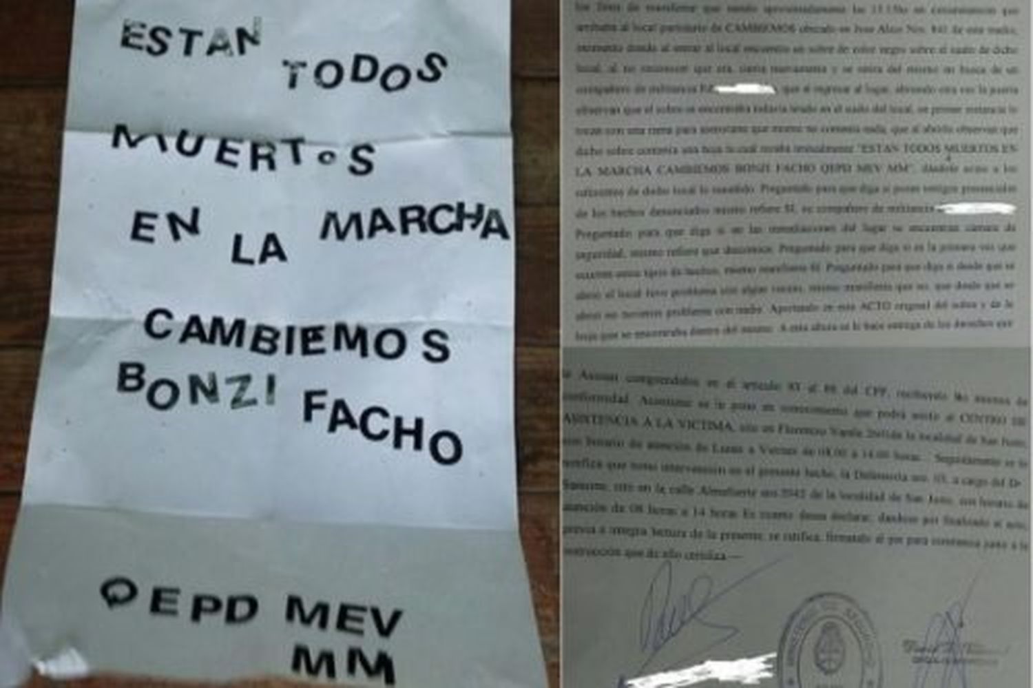 Amenazan a Vidal y Macri con una carta