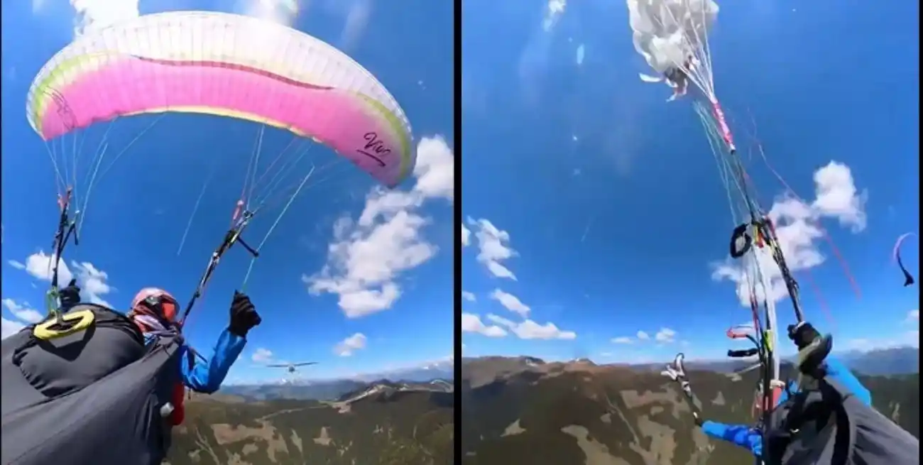 ¡Impactante video! Una parapentista sobrevivió tras chocar en pleno vuelo contra una avioneta en Austria