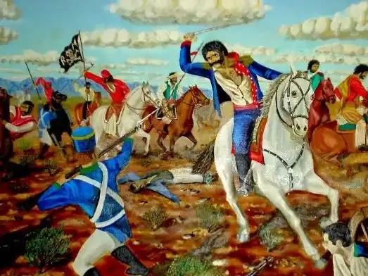 Escena idealizada de las guerras civiles argentinas del siglo XIX, donde se mezclan el mito popular, la épica gaucha y la violencia del poder local. Imagen: Gentileza