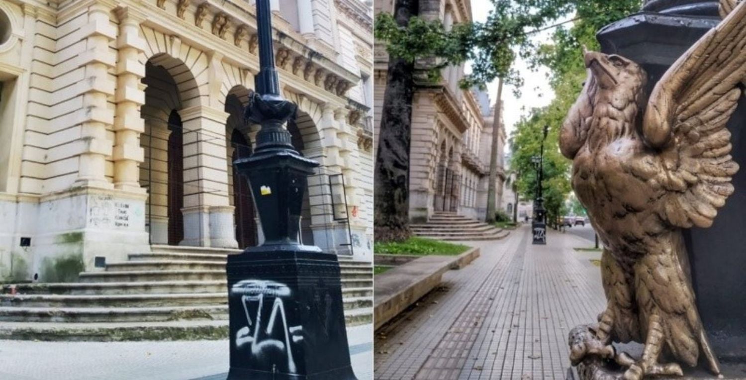 Rosario: robaron las águilas de bronce del frente de la Facultad de Derecho