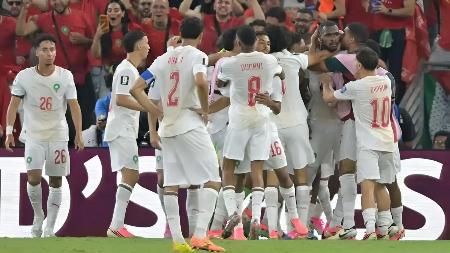 La celebración de los jugadores de Marruecos ante Países Bajos. Foto: EPA