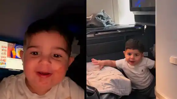 Valentina Cervantes enterneció a las redes con su hijo en pleno vuelo a Inglaterra