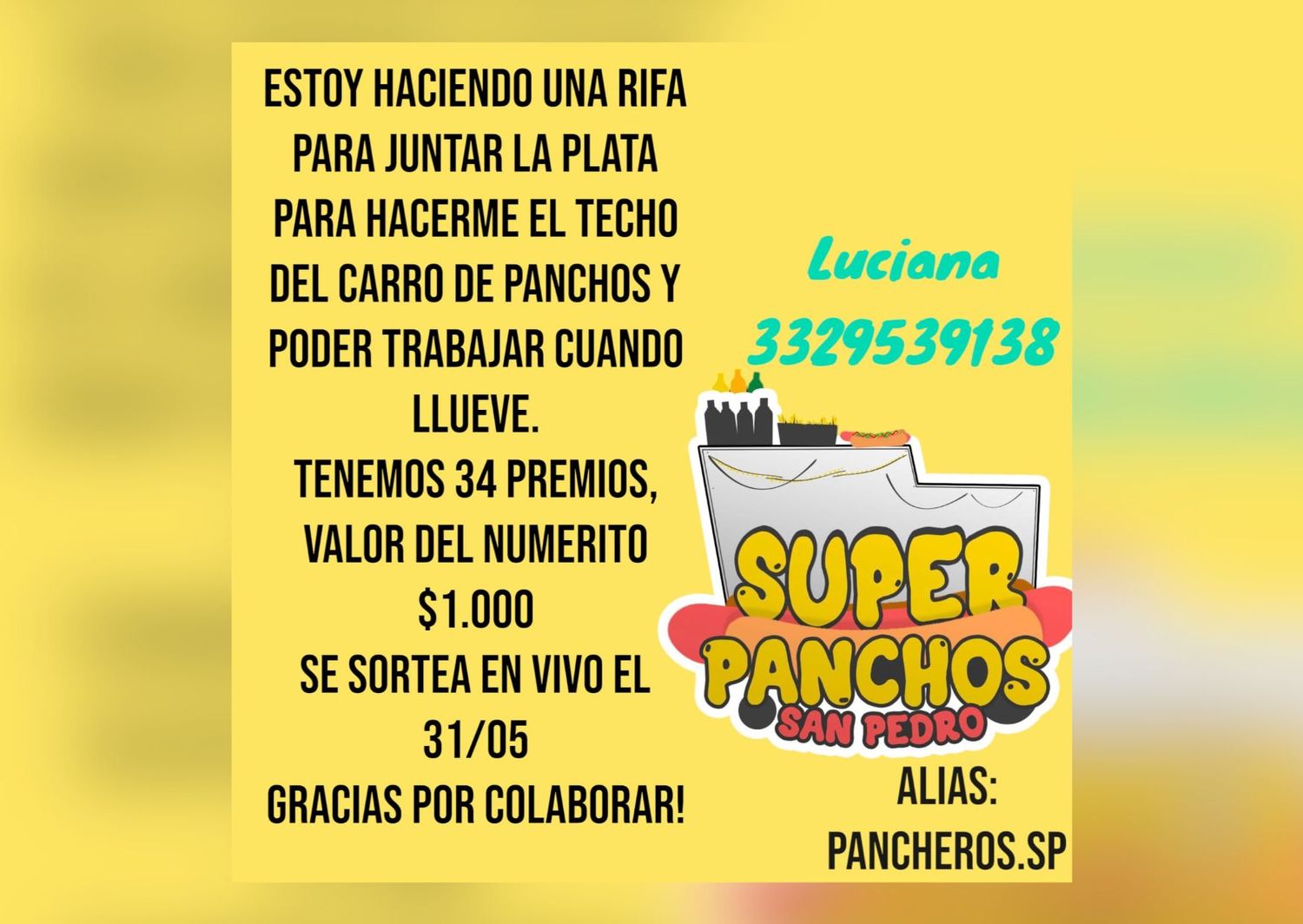 Luciana organiza una rifa solidaria para ponerle techo a su carro de panchos