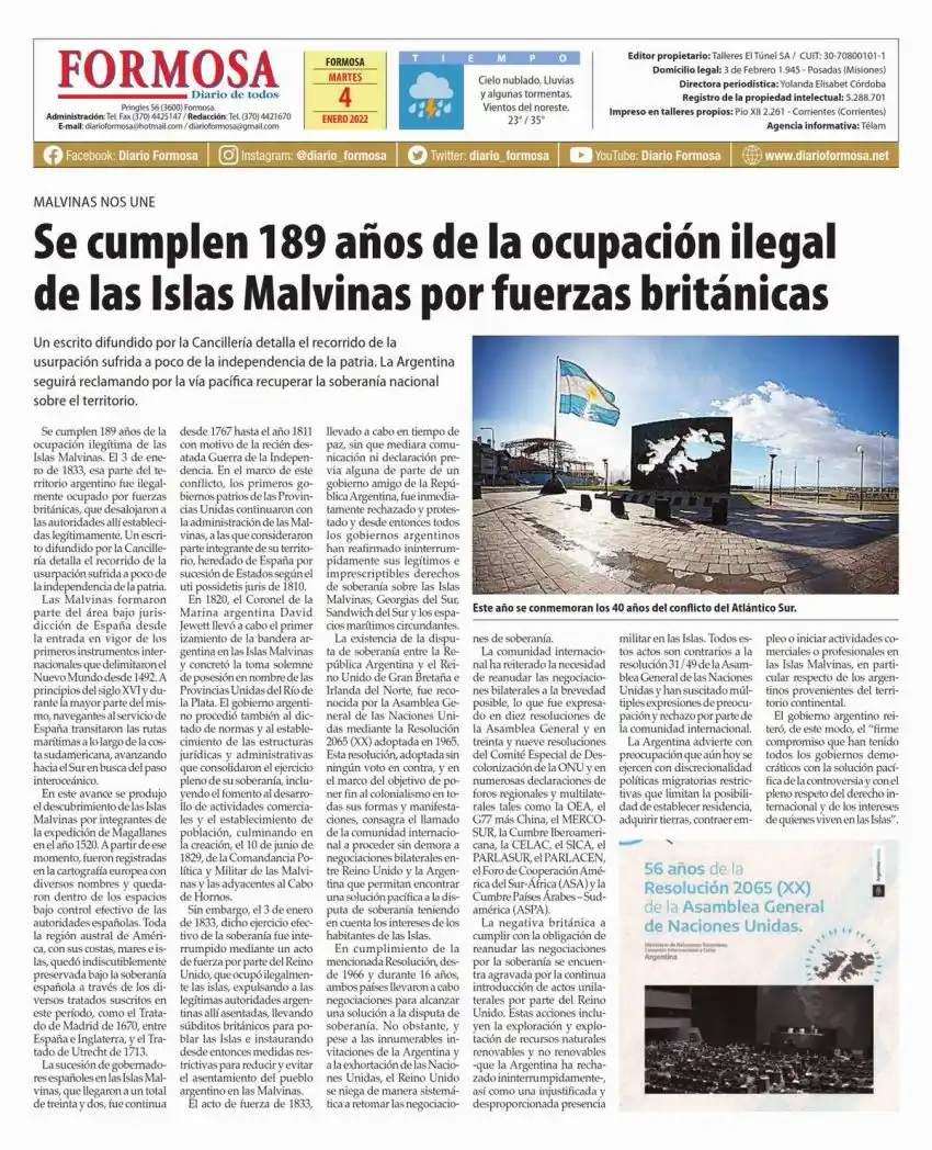 Tapa y Contratapa 4 de enero de 2022