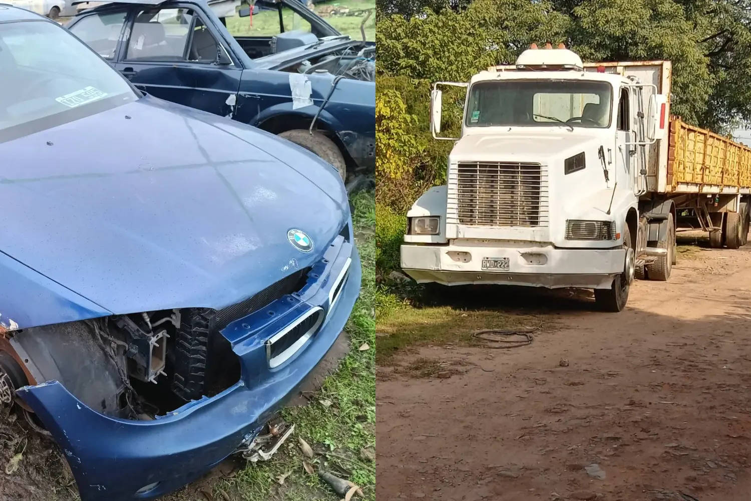 El BMW y el camión Volvo que deberían haber sido enviados a compactación.