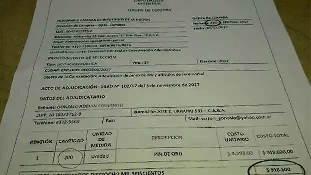 ¡Increible! Diputados gastó casi un millón de pesos en 200 pines de oro