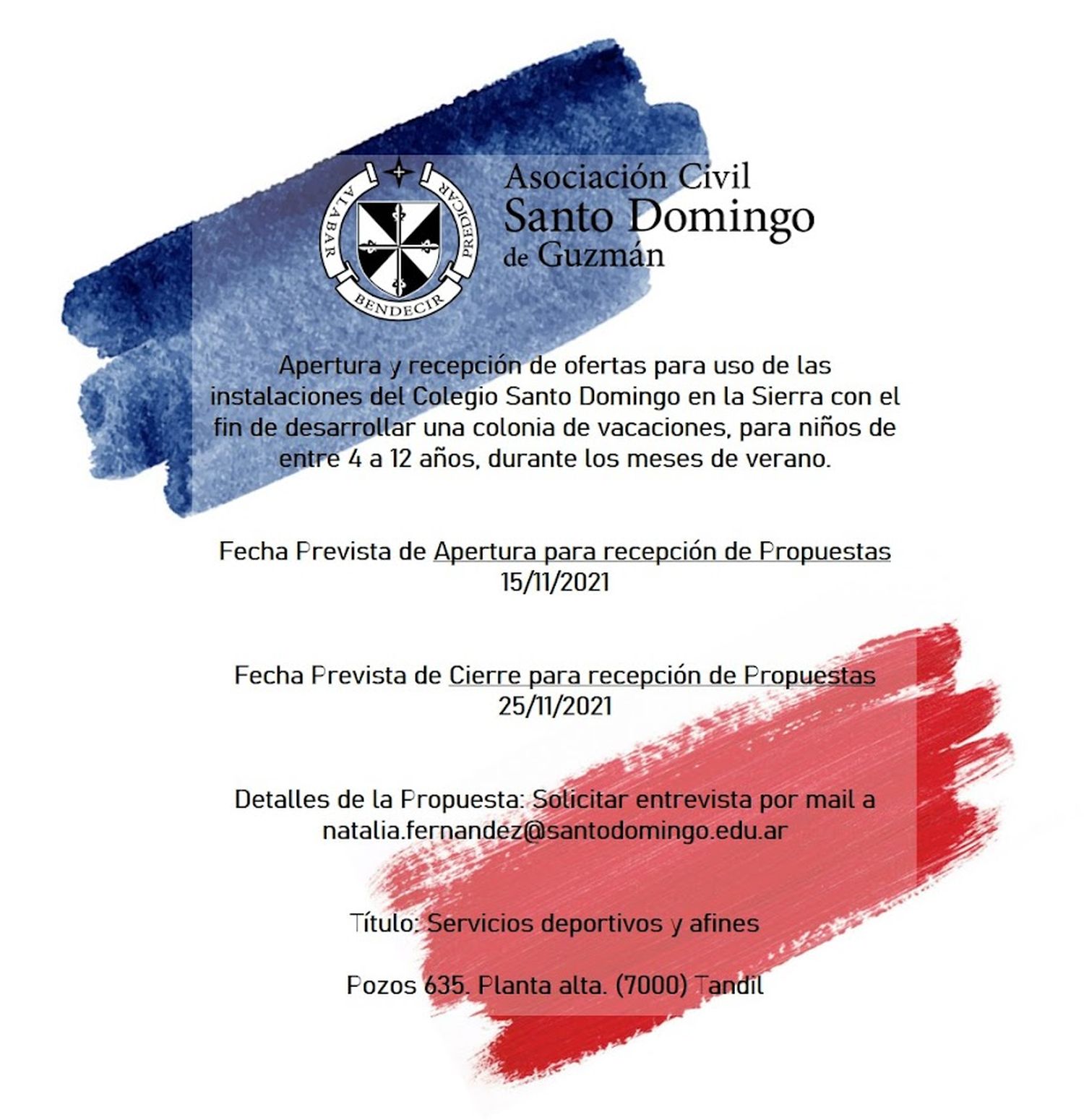 Asociación Civil Santo Domingo de Guzmán recibe propuestas para desarrollar colonia de vacaciones