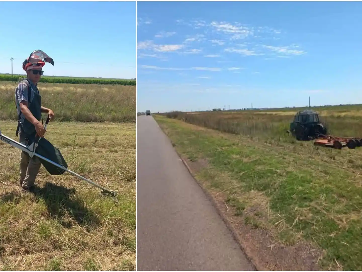Abandono en la Ruta 33: personal de una estancia de Villegas cortó el pasto ante la falta de mantenimiento de Nación