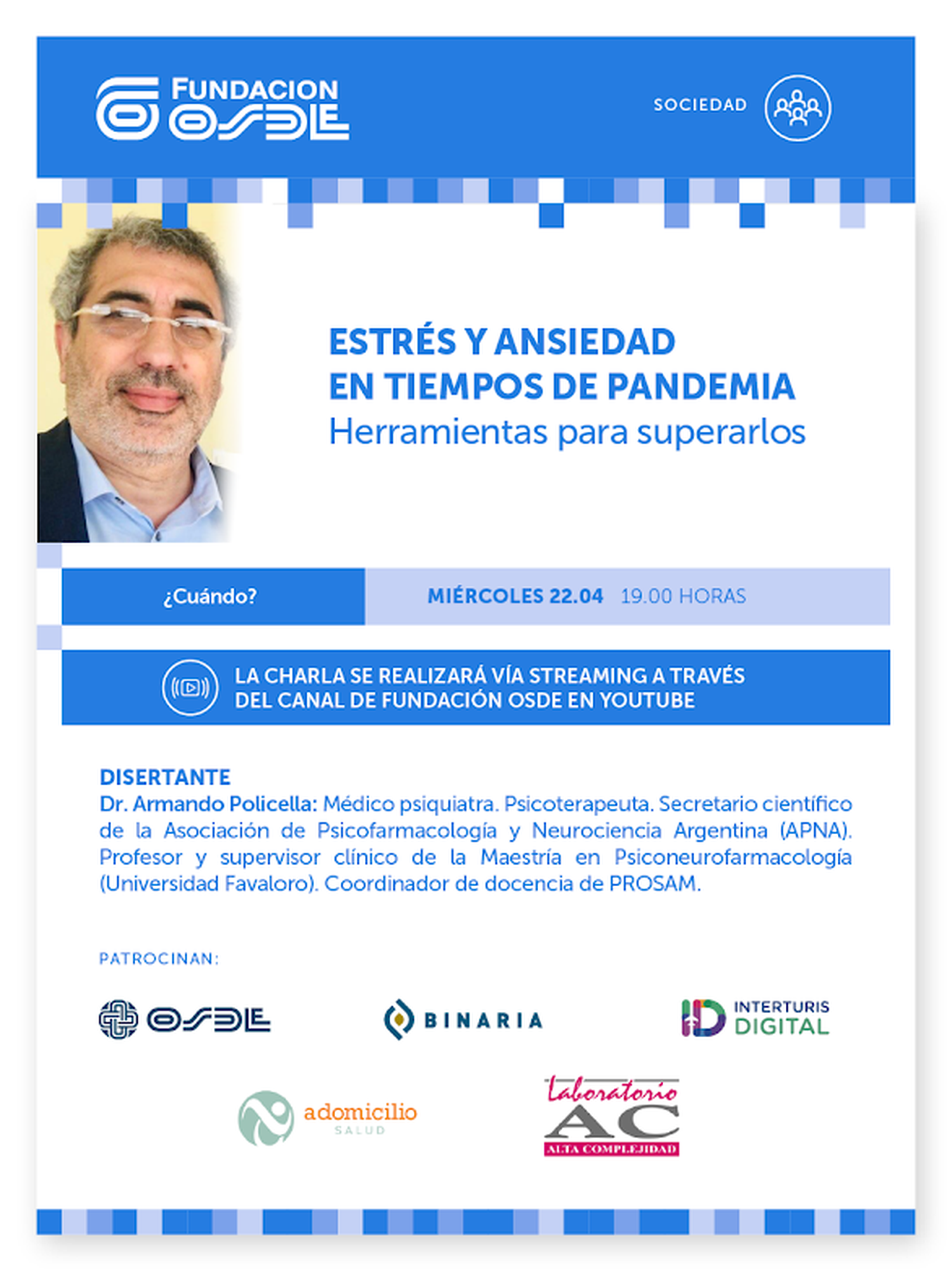 Invitación a la charla estrés y ansiedad en tiempos de pandemia