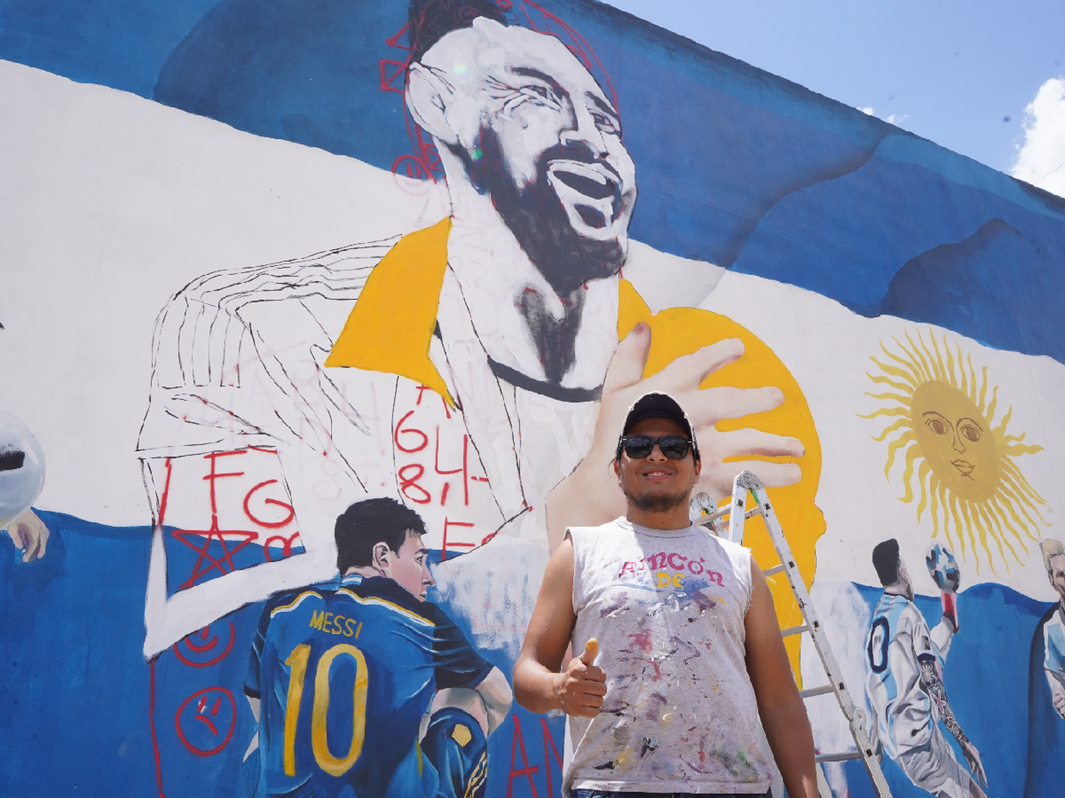“Moncho” terminará  el mural de Messi  con Leo levantando la Copa del Mundo