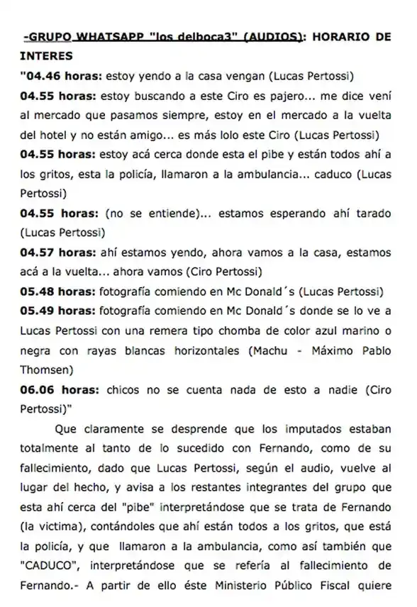 "Llamaron a la ambulancia, caducó": los mensajes de Lucas Pertossi tras el asesinato de Fernando