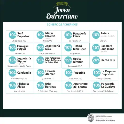 Nuevos comercios que se suman a la tarjeta joven 