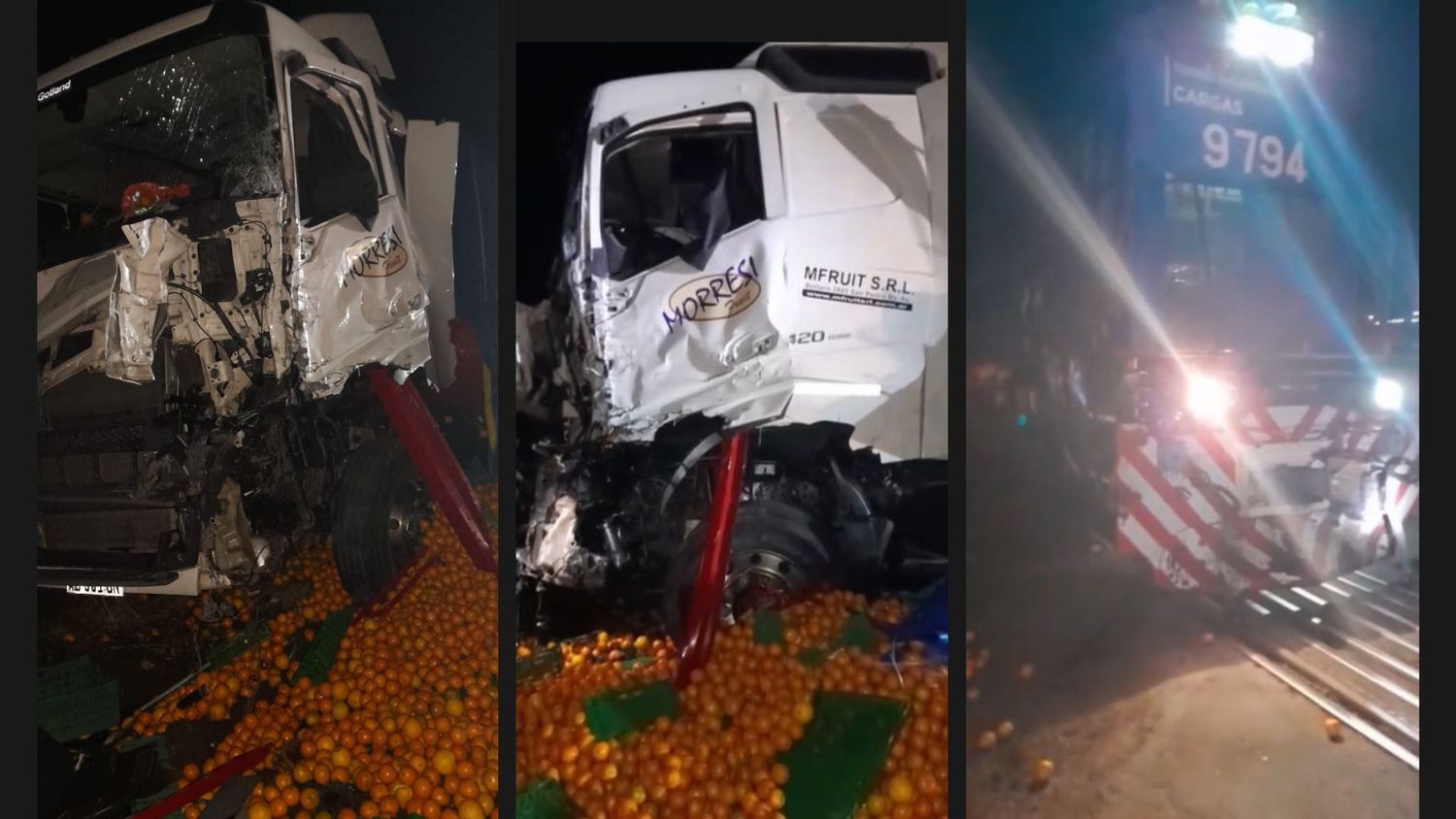 Un camión cargado con naranjas chocó con un tren en Ruta 41: el conductor sufrió lesiones leves