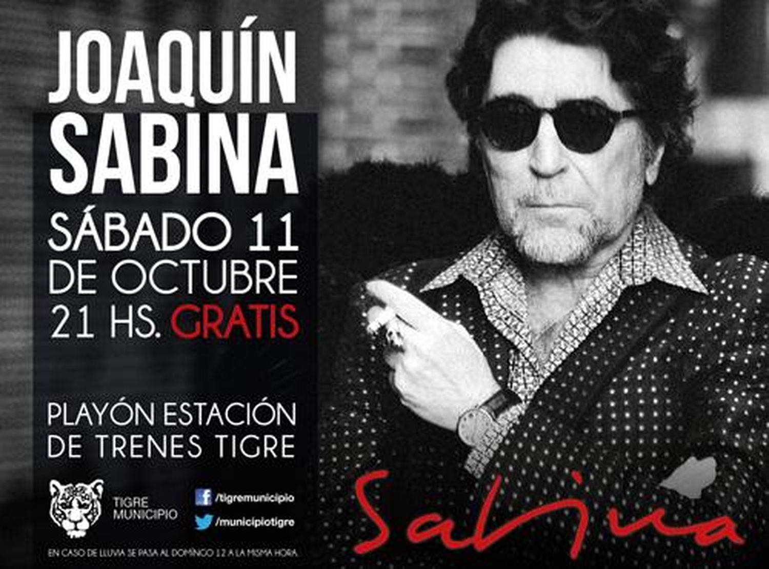 Confirmaron el show gratis de Joaquín Sabina en Tigre