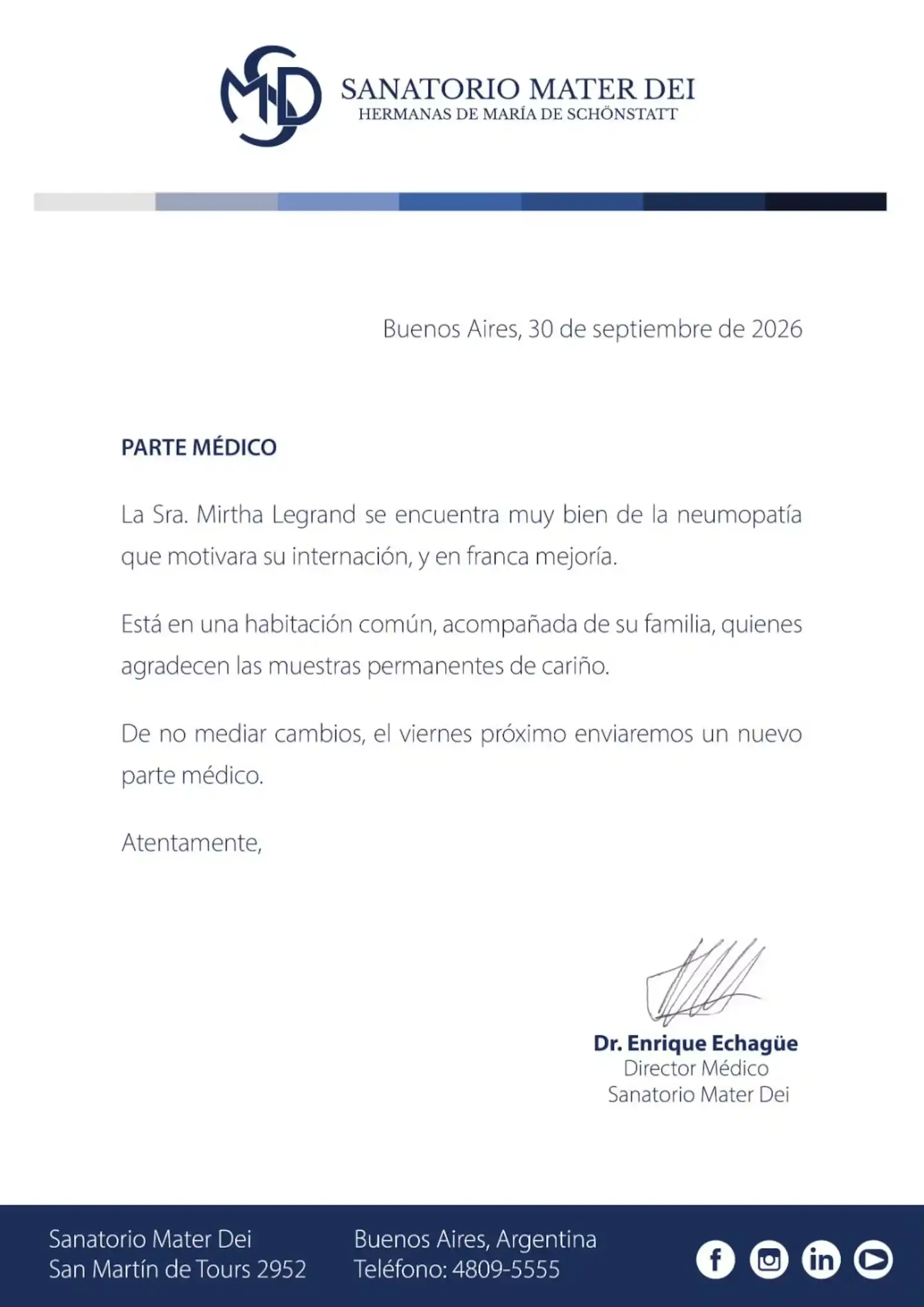 parte medico de Mirtha Legrand