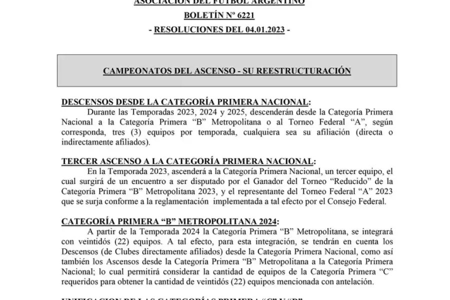El boletín de la AFA sobre los cambios en el fútbol argentino(AFA)