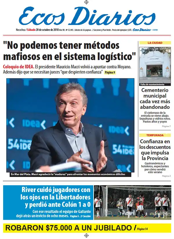 Tapa del 20 de octubre de 2018