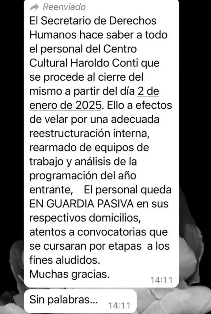 El mensaje enviado por la secretaría que conduce Alberto Baños. FOTO: InfoGremiales.