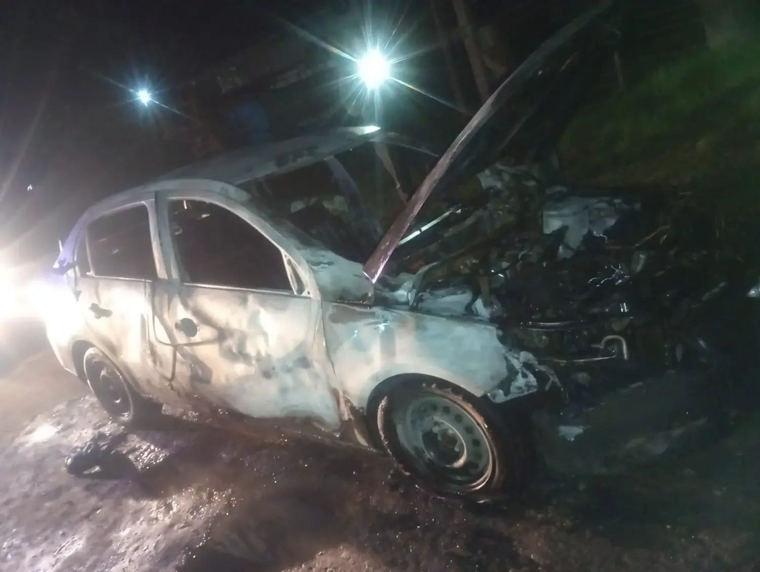 Se prendió fuego un auto en la vía pública