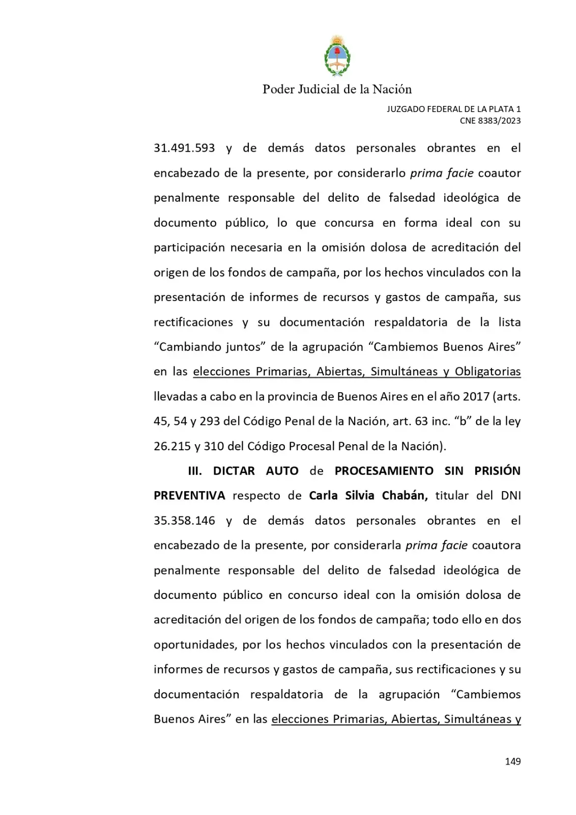 Resolución judicial de Ramos Padilla.
