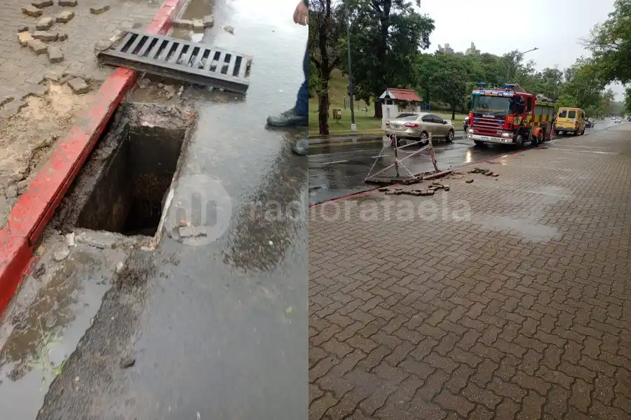 Durante el temporal, un hombre en situación de calle fue arrastrado por el agua y terminó en una alcantarilla