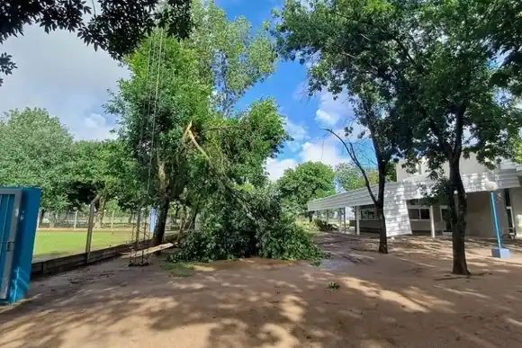 La tormenta causó graves destrozos en un club de la región: el viento tumbó tejidos, árboles y una columna de iluminación