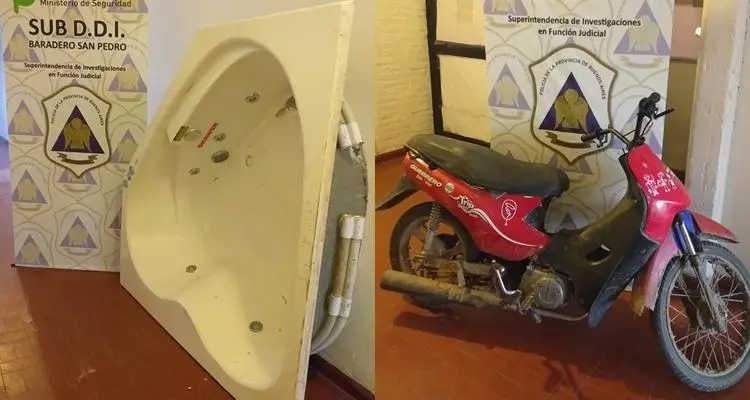 En moto, delincuentes robaron un jacuzzi de una obra en construcción y lo encontraron en un allanamiento