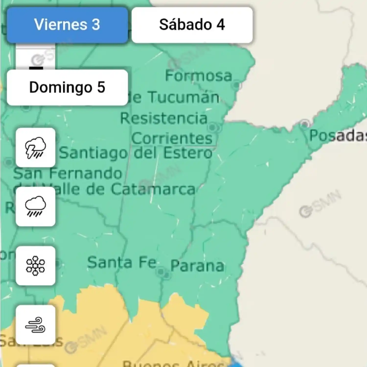 Rige un alerta amarillo por tormentas intensas en toda la provincia