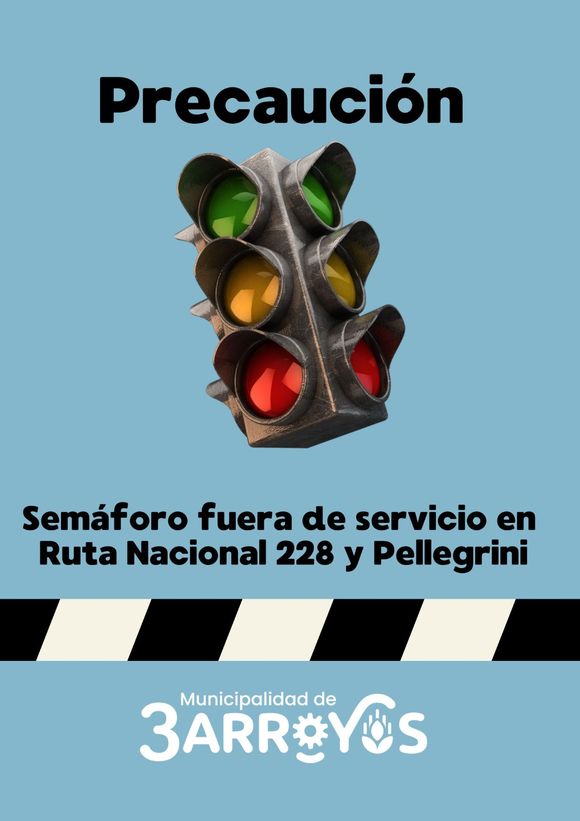 Semáforo fuera de servicio en Pellegrini y ruta 228: solicitan circular con precaución