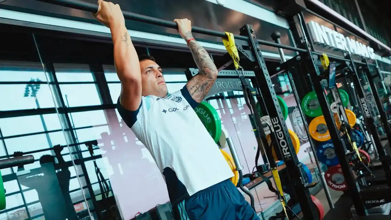 Lautaro Martínez, en pleno entrenamiento.