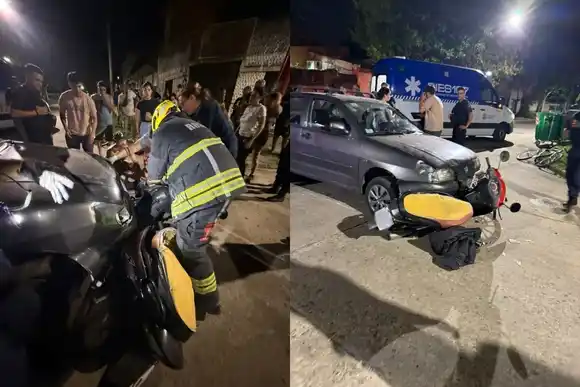 Un motociclista chocó con un auto en barrio Matheu y tuvo que ser rescatado por bomberos