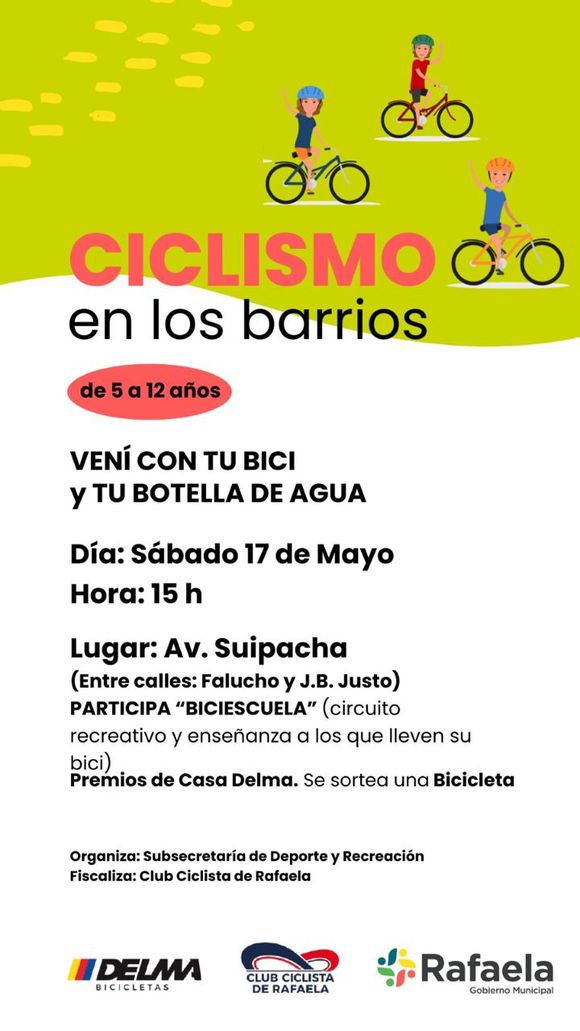 “Ciclismo en los barrios”: sábado a las 15:00