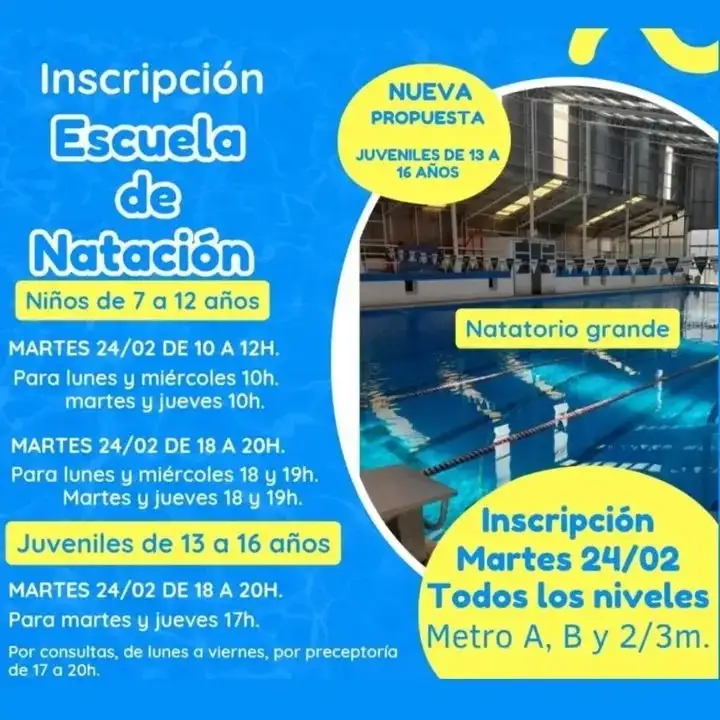 Desde el 24 de febrero se abre la inscripción para la Escuela de Natación