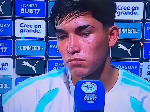 El defensor argentino Julio Coria podría ser sancionado por su expresión sobre los colombianos tras la goleada sufrida en la final del Sudamericano. Foto-. Captura de pantalla