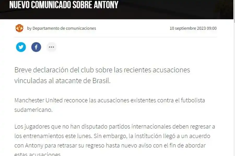 Comunicado del equipo inglés.(X @ManUtd_Es)