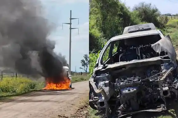 Se incendió un vehículo en un camino rural paralelo a Ruta Provincial 1