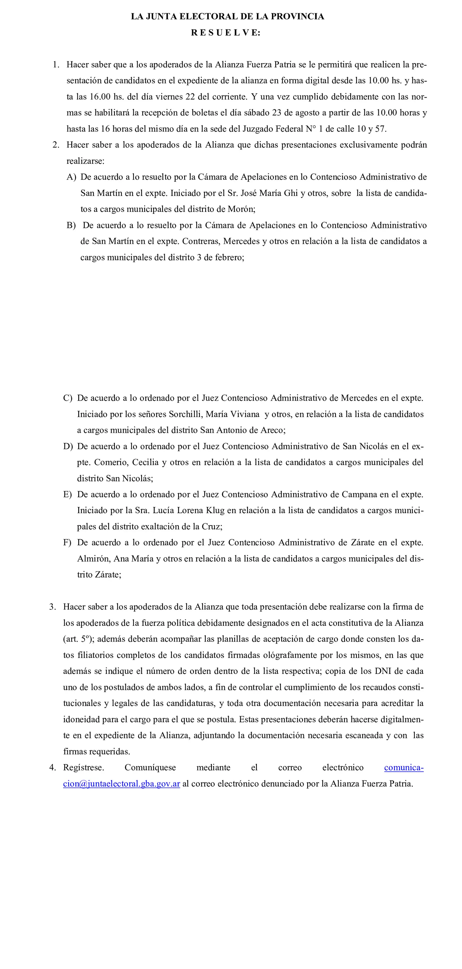 fallo junta electoral