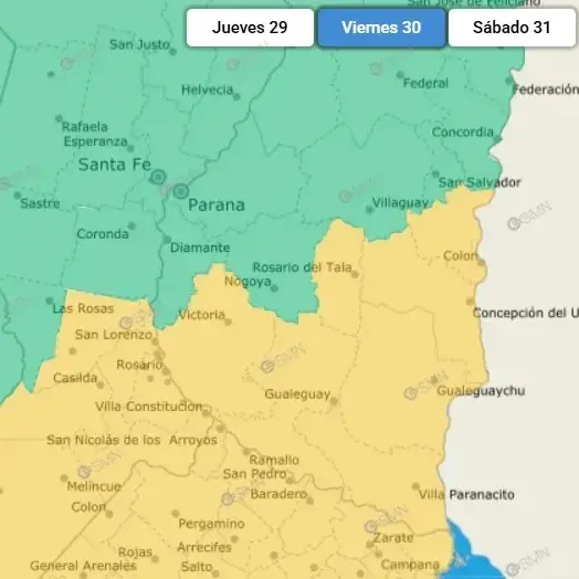 Defensa Civil actualizó la alerta amarilla por tormentas para Entre Ríos