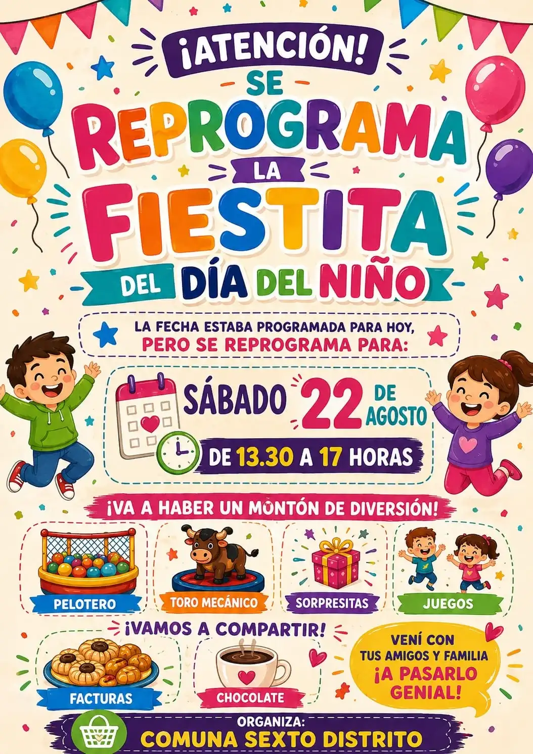 Reprogramaron la Fiesta del Día del Niño en el Sexto Distrito
