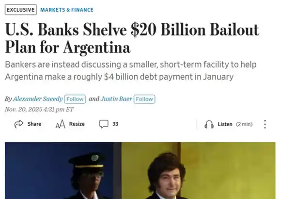 The Wall Street Journal asegura que los bancos suspenden el rescate de Argentina