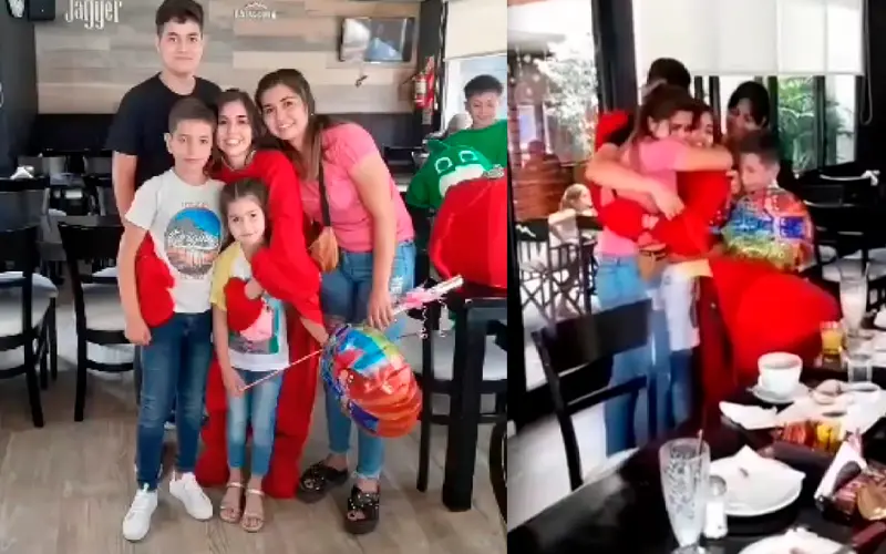 Nara llegó del Calafate para sorprender a sus hermanos, que hace 3 años no veía