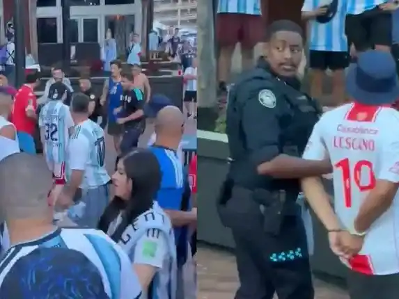 Se cruzaron barras de San Lorenzo y Huracán en el banderazo en Atlanta: intervino la policía. Foto: Captura de video en redes