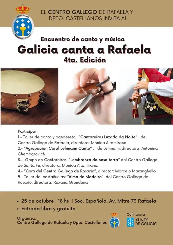 El Centro Gallego de Rafaela celebra la cuarta edición de “Galicia canta a Rafaela”, un encuentro musical y cultural con agrupaciones de toda la región.