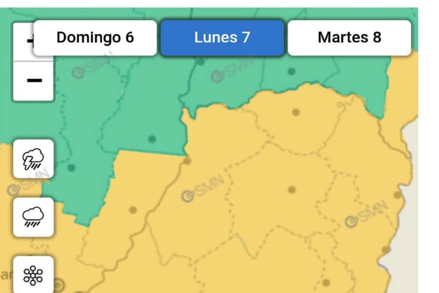 Alcanza a todo Entre Ríos la alerta amarilla emitida para hoy lunes