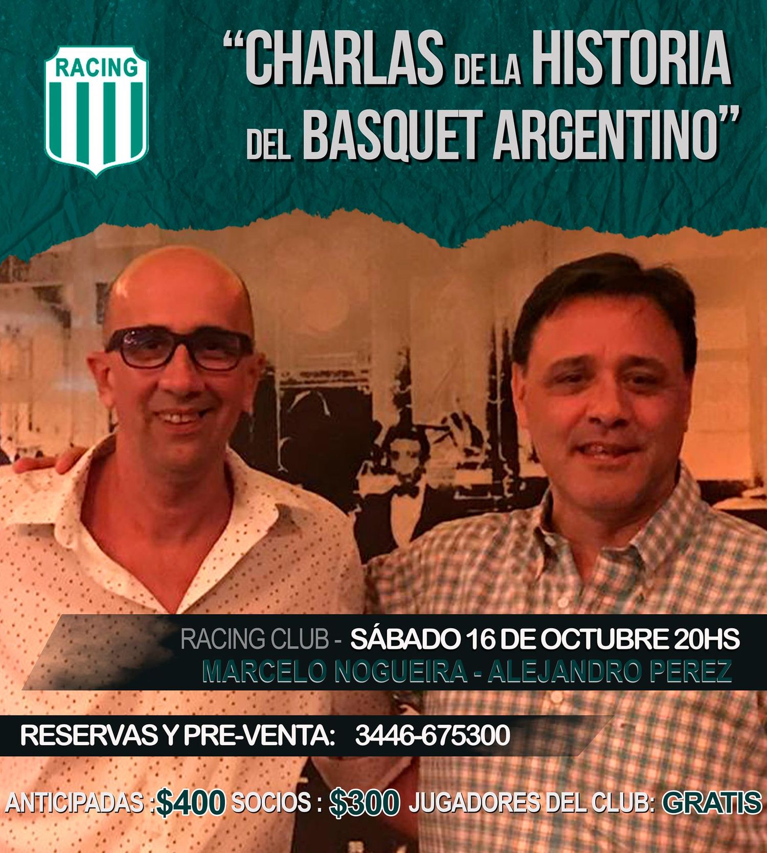 Alejandro Pérez y Marcelo Nogueira darán una charla sobre la Historia del Básquet Argentino