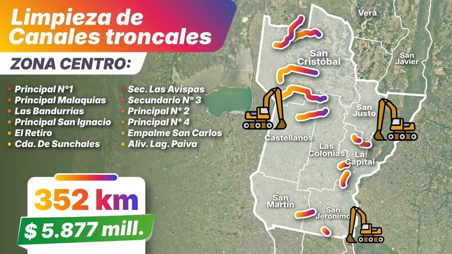 Santa Fe adjudicó la limpieza de 352 kilómetros de canales troncales ante la llegada de El Niño