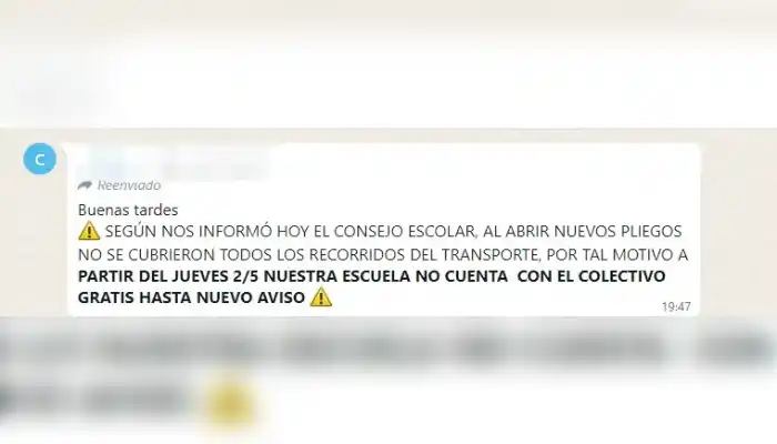 Comunicado de la suspensión del Transporte Escolar Gatuito