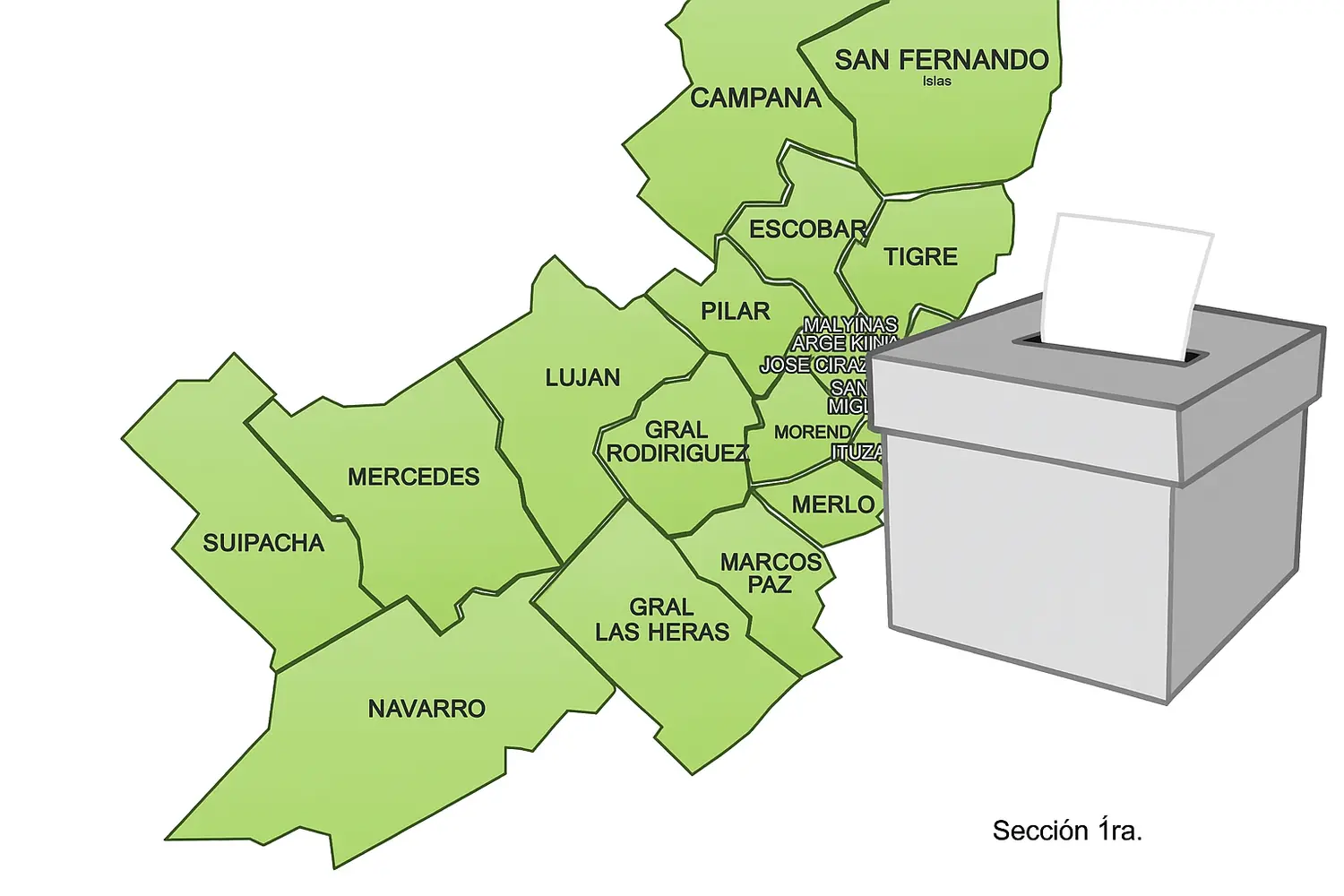 El mapa político en los 24 municipios de la Primera Sección Electoral de cara a las elecciones del 7 de septiembre.
