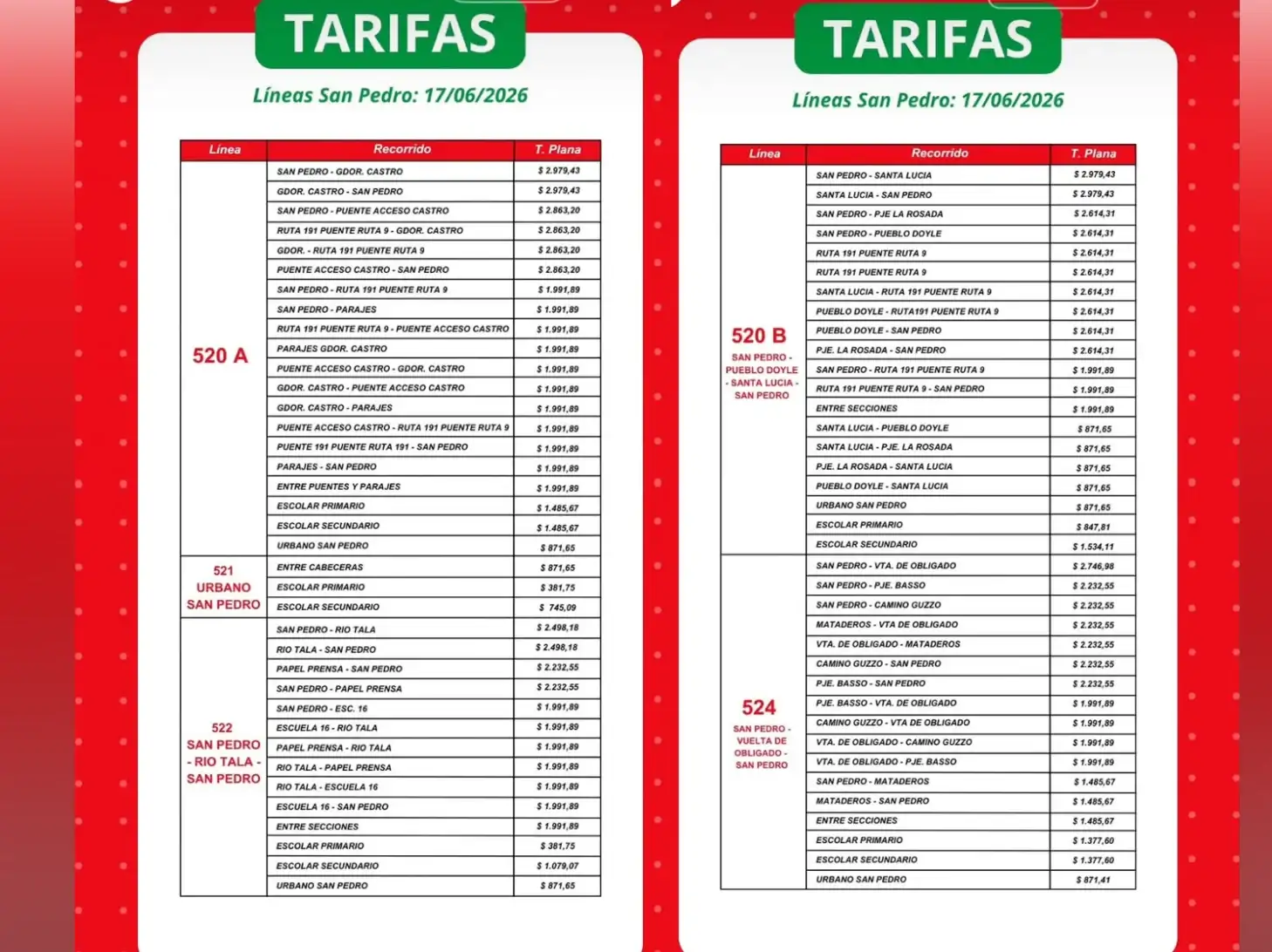 pasajes de evhsa aumentos